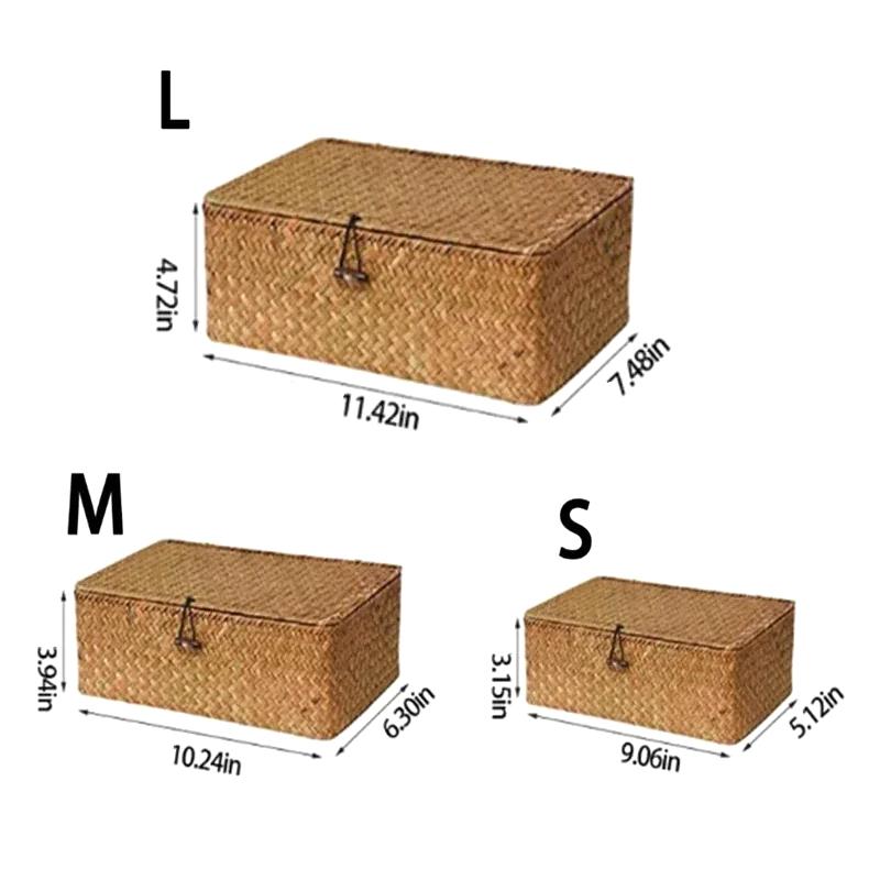 Прямоугольная корзина для хранения, плетеная вручную коробка для хранения из морской травы, плетеная корзина, настольный органайзер для косметики, многоцелевой контейнер