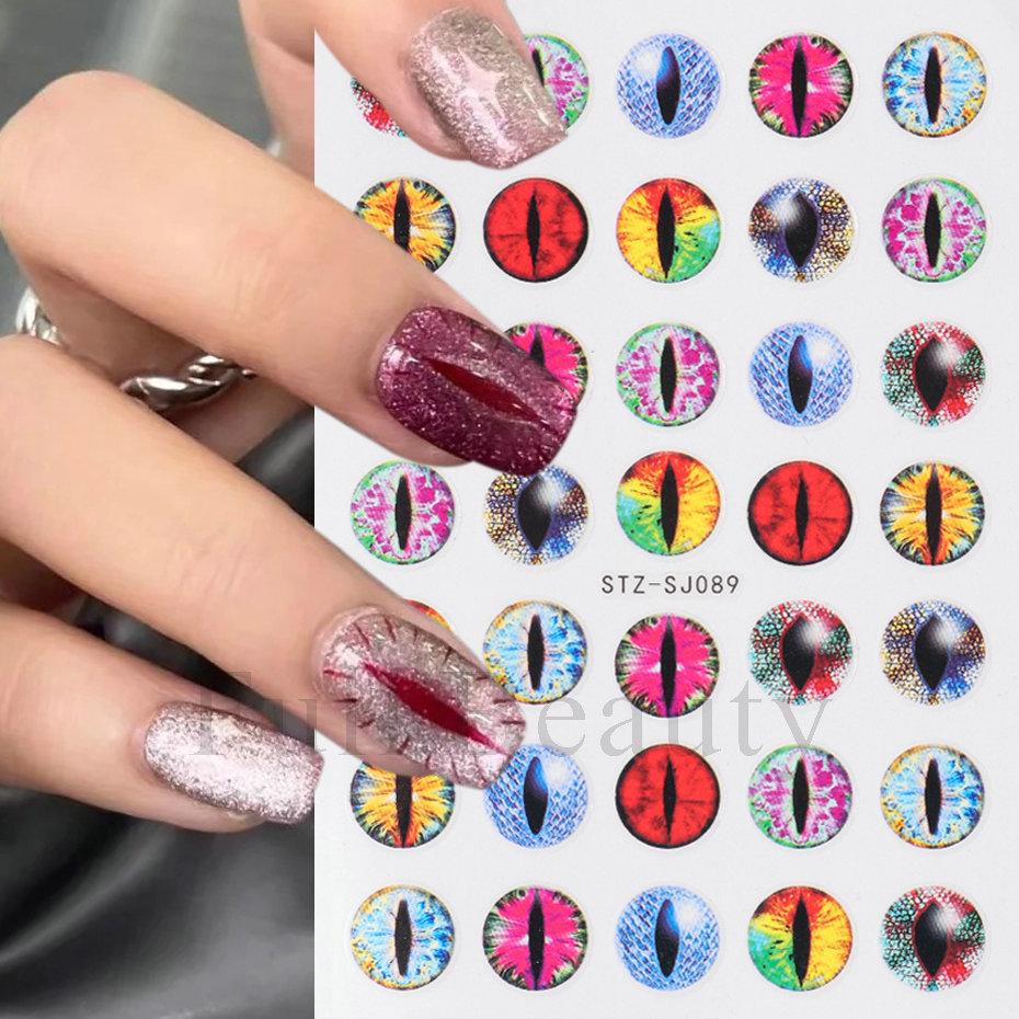 3D осенние наклейки для ногтей, переводные наклейки, клейкие ползунки для ногтей, маникюр 2024, украшения для дизайна ногтей, кошачий глаз