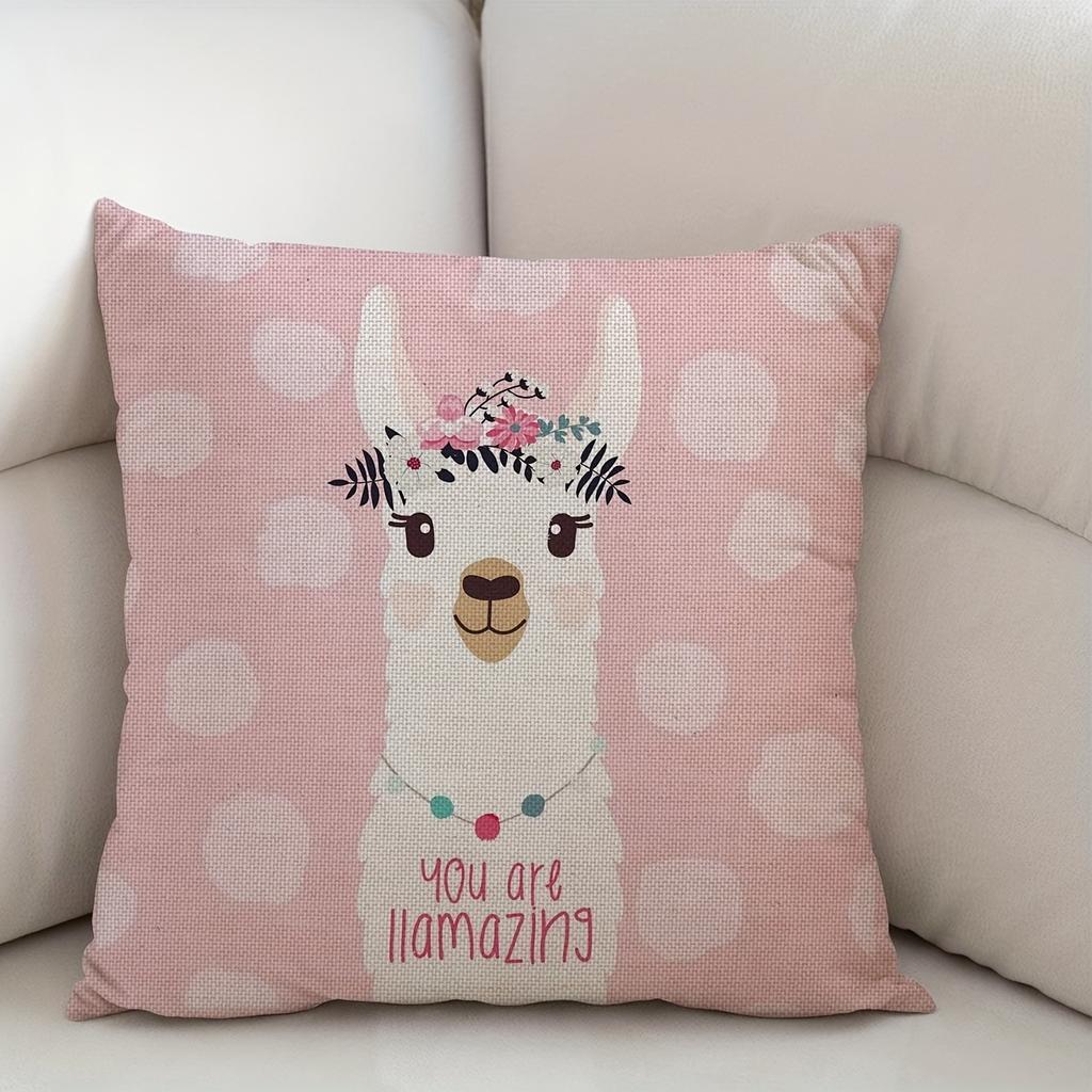 1pc Alpaca Pillowcase - Adorable Floral and Polka Dot Design with Zipper, Ideal for Modern Home Decor, Sofa, and Living Room Styling
