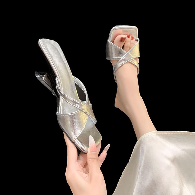 Cool Slippers Summer Temperament Open-toed High Heels High-end New 2025 Women's Shoes Fairy Explosion Slope Heel Niche Style