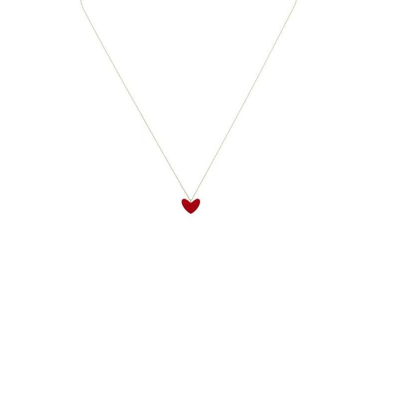 Колье из серебра 925 пробы с красным кораллом и позолоченной 14-каратным золотом подвеской в форме сердца - Женские летние украшения класса люкс, Не тускнеющие