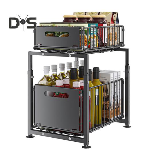 Стеллаж для хранения на кухне, прочный, большой грузоподъемности, регулируемая высота, двухъярусный органайзер под раковиной с выдвижными ящиками