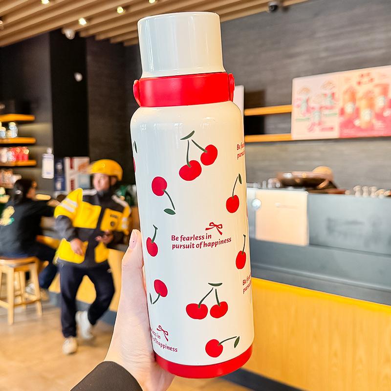 New Ins Stylish Thermos Cup Girls Stainless Water Cup Big Cap Cartoon Portable Portable Portable Cup Durable Durable