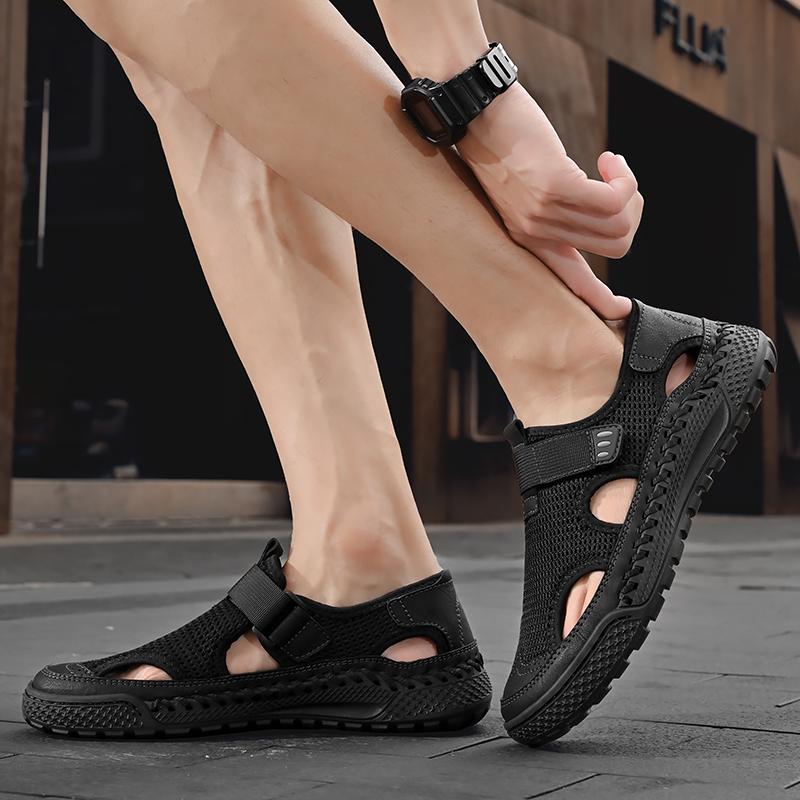 Summer New Hand Sewn Fashionable Casual Shoes Outdoor Breathable Non Slip Men's Comfortable Soft Soled Casual Large Size Sandals