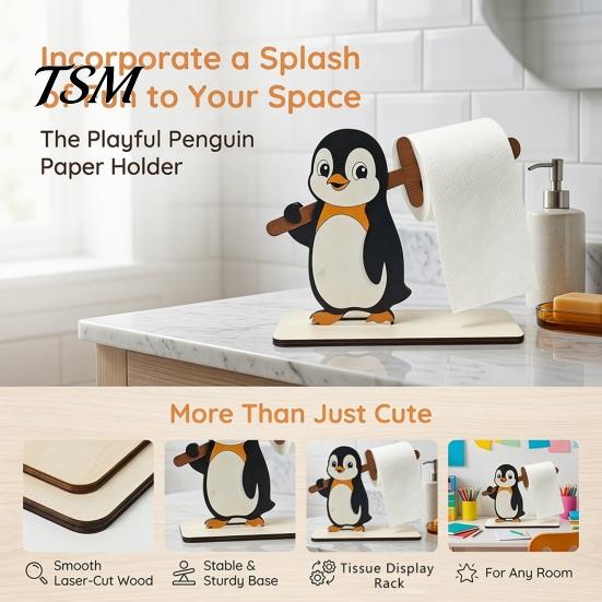 Sturdy Paper Roll Stand Funny Animals Wooden Toilet Holder, 3D Animal Bathroom Decor, Cute Cartoon Solid Wood Tissue Rack Free Standing for Home, Fun