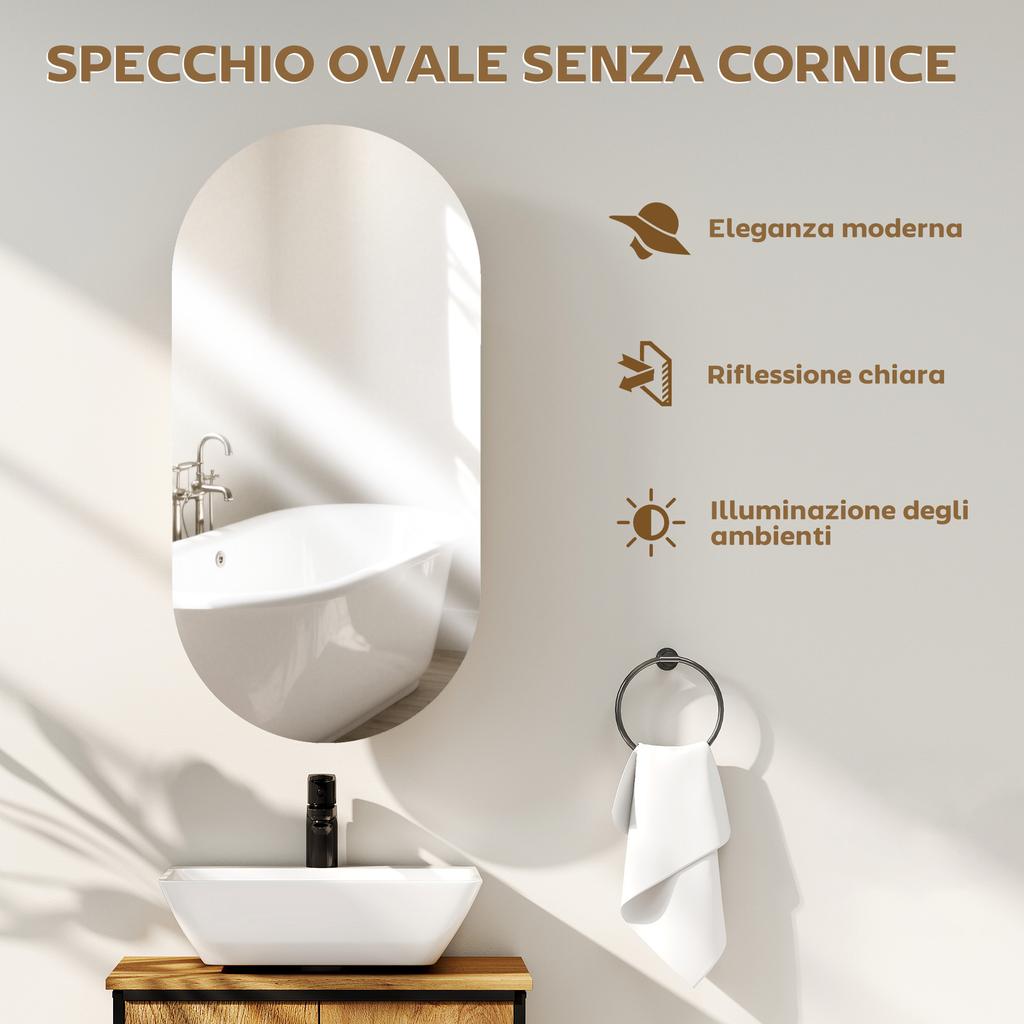 Bathroom Mirror Oval Modern with Cabinet and Two Shelves, 45x90 cm, White