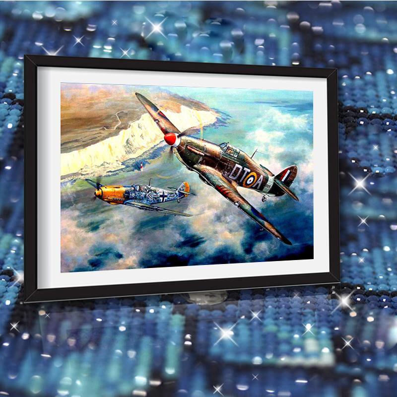 5d Diy Diamond Embroidery "airplane Army Aircraft Flying In The Sky" Cross Stitch Home Decoration