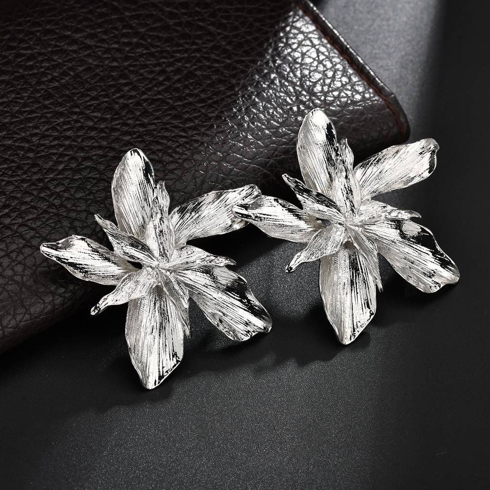 Elegance Big Flower Drop Dangle Earring For Women Trendy Metal Floral Party Jewelry Gift Pendientes