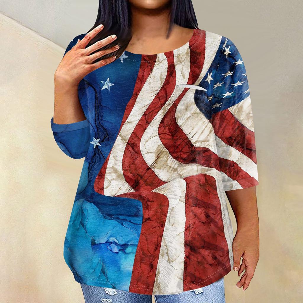 Женский модный повседневный пуловер с круглым вырезом и рукавом три четверти с принтом, топ с рукавами 4/3