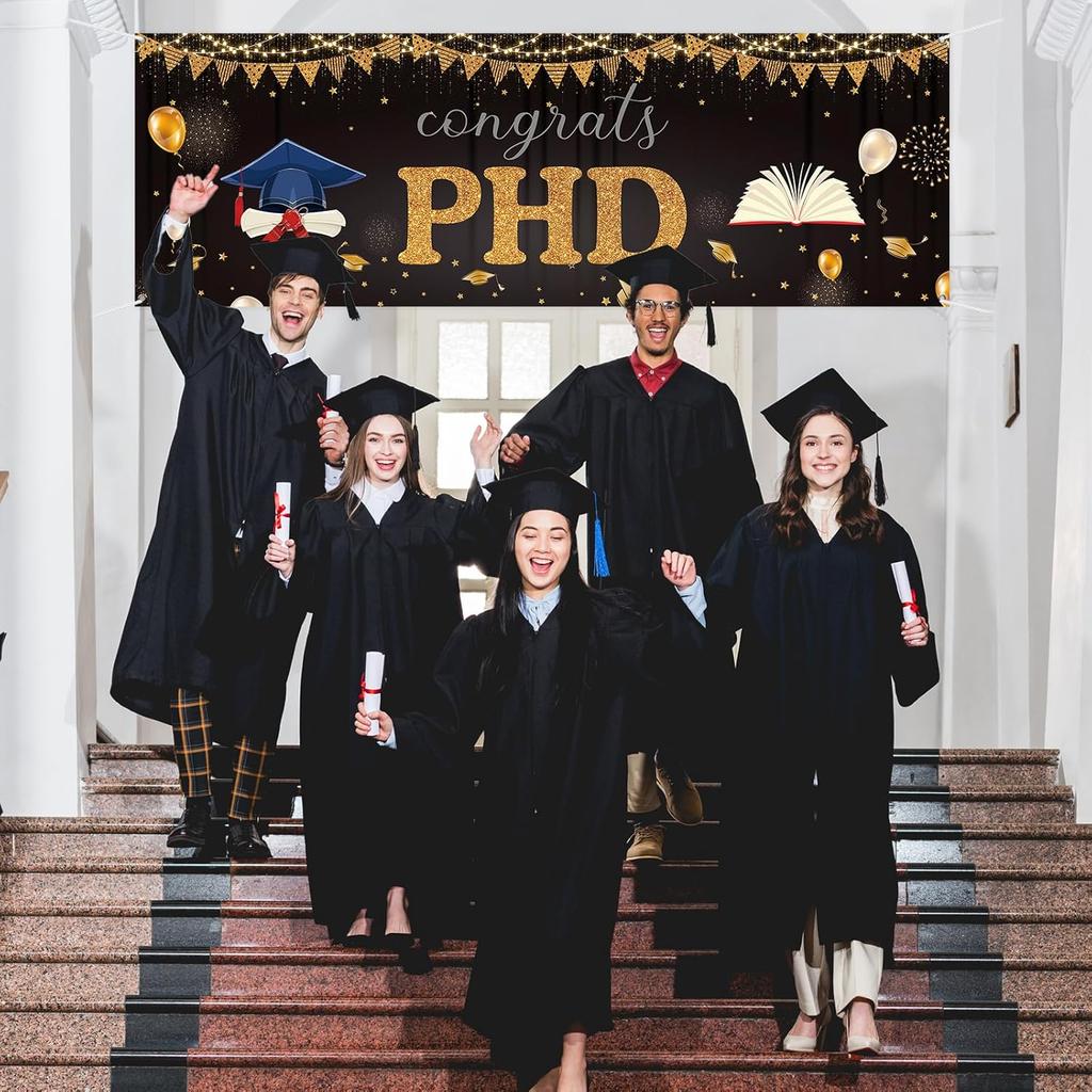 Large Congrats PHD Banner Phinished Garden Backdrop Banner PHD Graduation Lawn Sign Congrats Degree Graduation Party Outdoor Indoor Decorations, 72 x