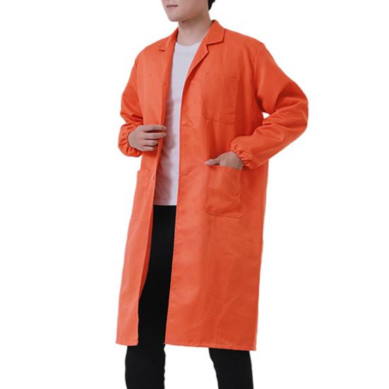 Men Long Coat Non Pilling Full Sleeve Solid Color Loose Single-breasted Pockets Thickened Dustproof Doctor Food Laboratory Beauty Salon Workwear Coat