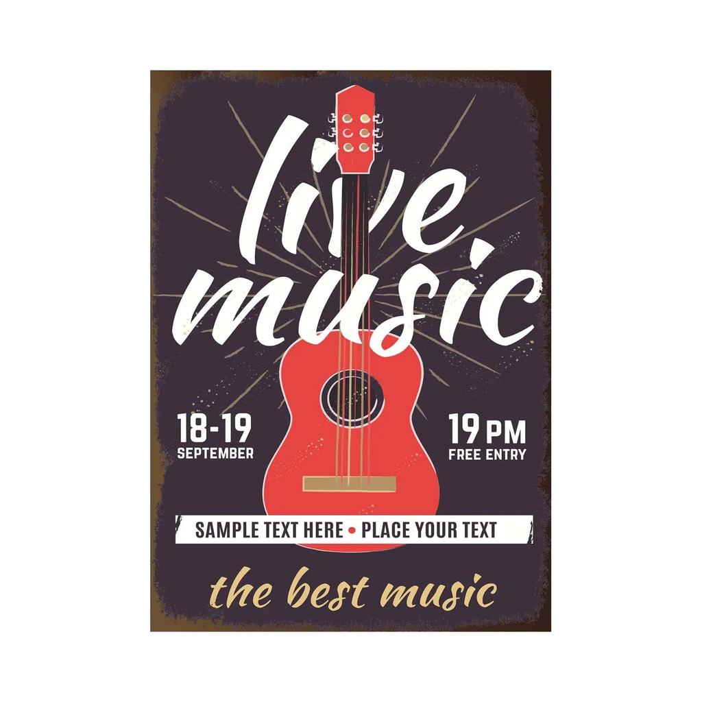 Vintage Tin Signs Decor Rock Music Metal Posters Retro Guitar Rock Party Metal Plates Room Wall Art for Bar Pub Club