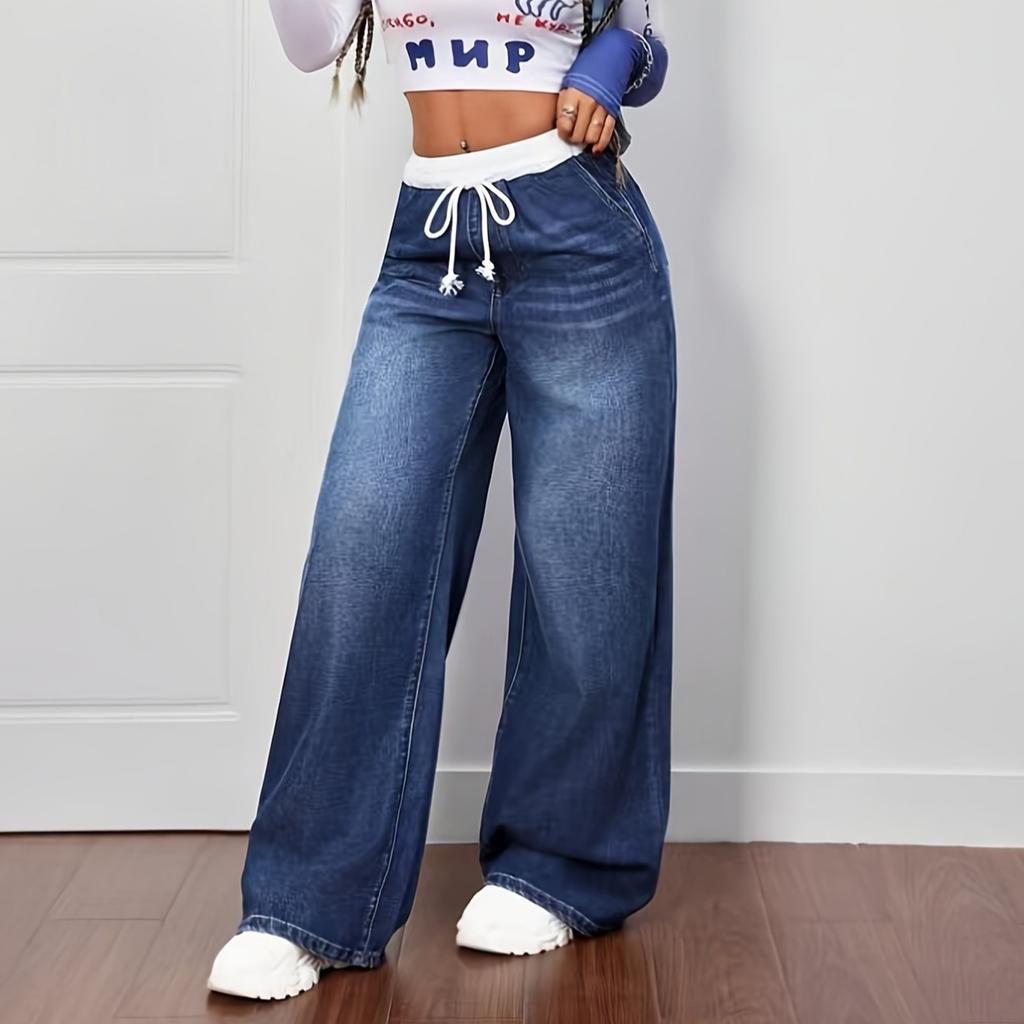 Women's Wide Leg Jeans Casual Highwaist Straight Denim Pants With Pockets