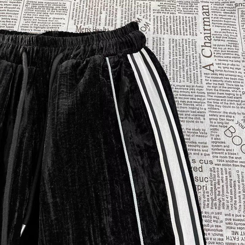 Осенний стильный полосатый свитшот из золотого бархата, спортивный костюм из двух частей для пар для мужчин