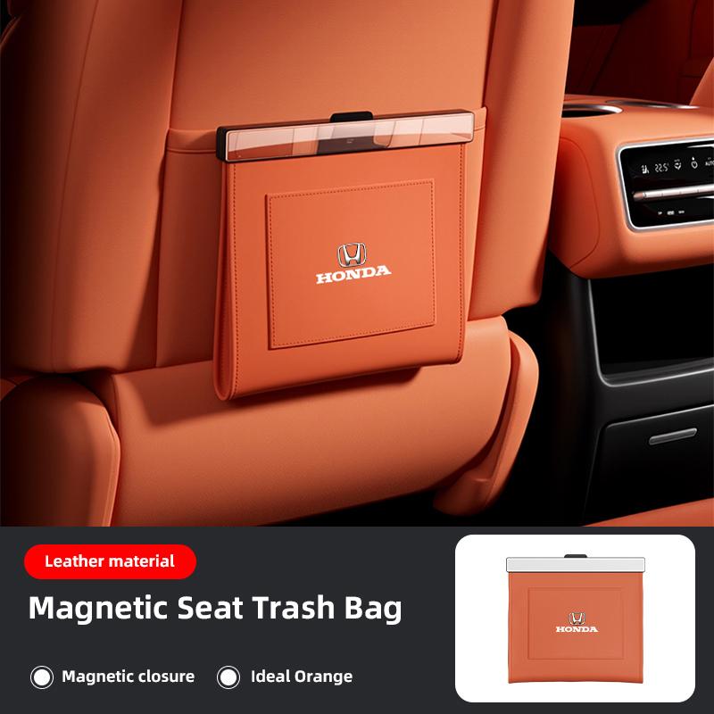 rlbn5 Car Leather Garbage Bag Magnetic Adsorption Seat Back Hanging Storage Bag For Honda Civic FIT CRV Accord Jazz HRV Vezel CRZ CRX