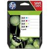 HP 364 Pack De 4 Cartouches D'encre Noire, Cyan, Jaune Et Magenta Authentiques (N9J73AE) Pour DeskJet 3070A, Photosmart 5525/6525