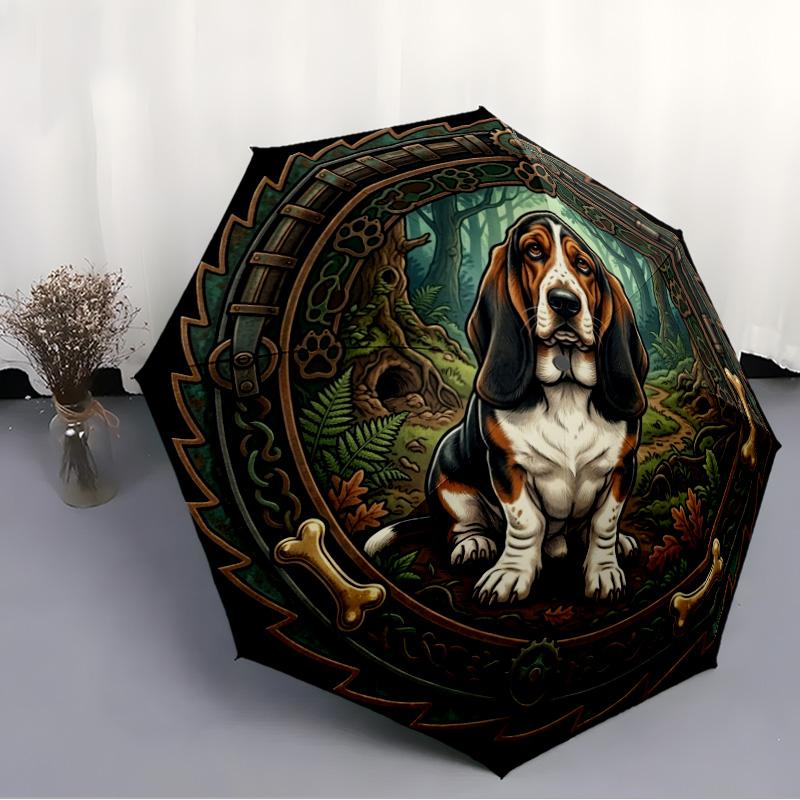 Dog Forest Emblem pattern umbrella, portable and foldable design, 8 ribs, a casual accessory for Halloween, Christmas, and birthday gifts.