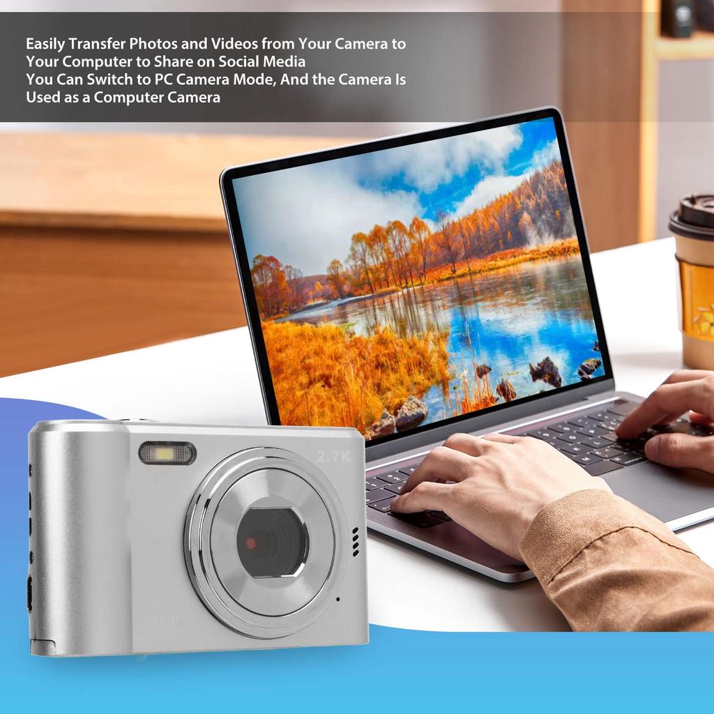 44MP 2.4-inch IPS 4K Digital Camera with 16X Digital Zoom, Anti-Shake Selfie Camera, Portable Compact Camera with Built-in Fill Light for Students,