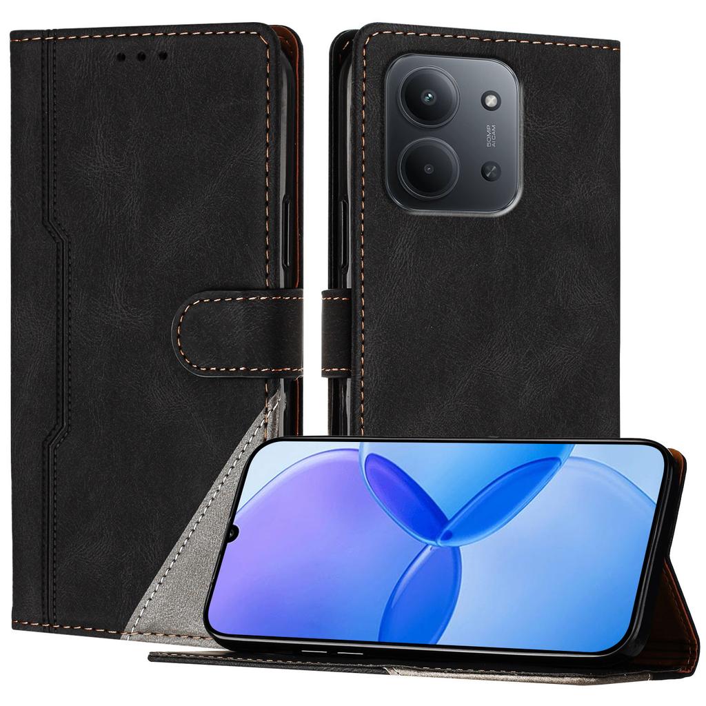 Для Xiaomi Redmi 15C 5G (США) (173мм)/Xiaomi Redmi 15C 4G (США) (173мм) Кожаный чехол Трехцветный лоскутный кошелек Подставка Противоударный чехол для телефона