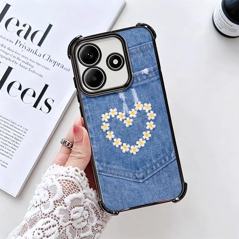Мягкий чехол для телефона с ретро-джинсовым узором для Xiaomi Redmi Note 14 15 Pro Plus 13 12 11S 11T 5G 10 9S 9, Гальванический, Противоударный Fundas