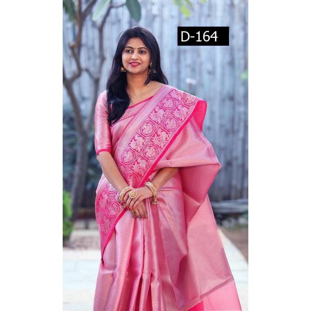 Индийское традиционное мягкое шелковое сари личи с жаккардовым плетением