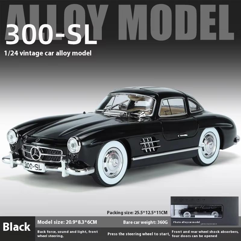 2024 New 1:24 Mercedes Benz 300SL Alloy Classic Vintage Car Model Car Model Diecast Metal Pull Back Sound Light Car For Children Gift