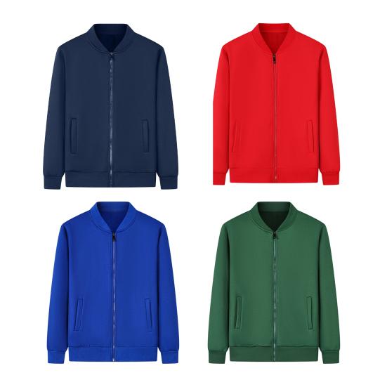 Unisex Coat Stand Collar Zip-up Carrdiagn Long Sleeves Elastic Cuff Hem Pure Color with Pocket Gym