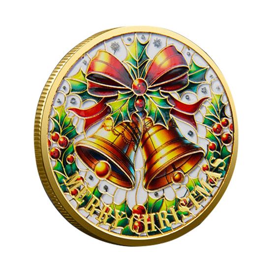 Рождественские монеты Санты, двухсторонняя коллекционная монета из сплава, красочный узор, праздничная сувенирная монета на Рождество