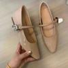 Fashion 2024 Autumn New One-word Belt Design Women's Pumps Casual Fashion Dress Shoes Comfortable Shallow-top Female Leather Shoes