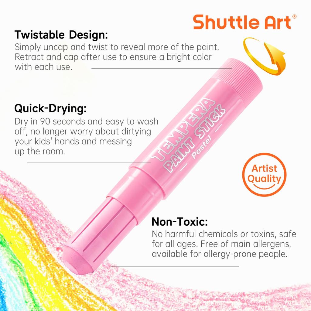 Shuttle Art Tempera Pastel for Art Art Celebration Crayons, 20-Color Set, Quick-Drying, Water-Washable, Retractable, Safe, Washable, Break-Resistant,
