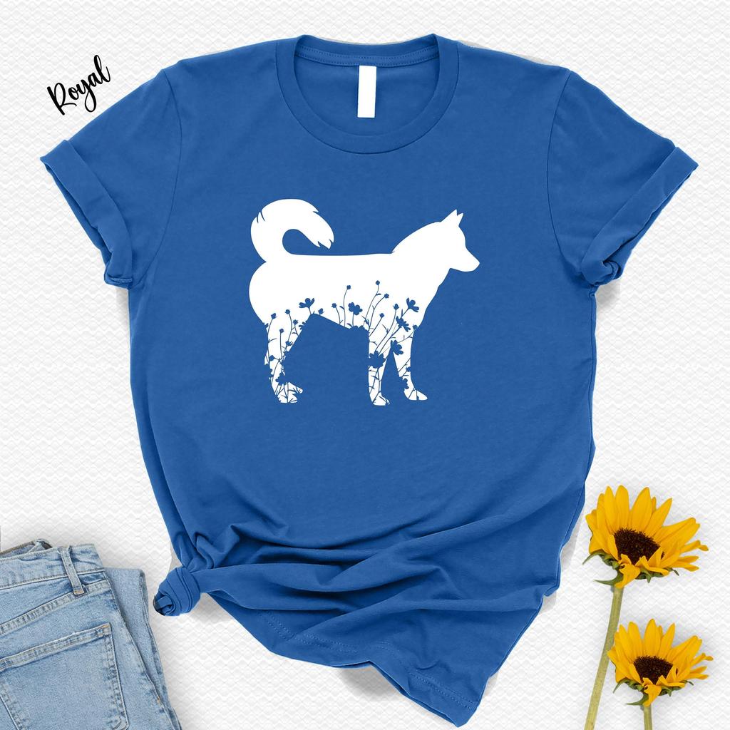 Floral Siberian Husky Tops Animal Lover Women T Shirts