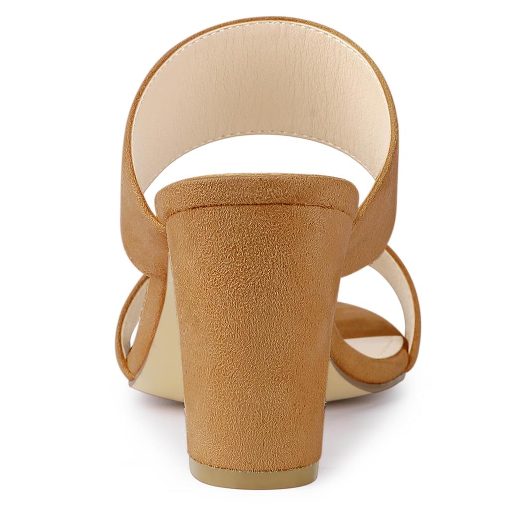 Женские летние шлепанцы-мюли Allegra K на блочном каблуке с открытым носком, цвет верблюжий, размер 23,5 см