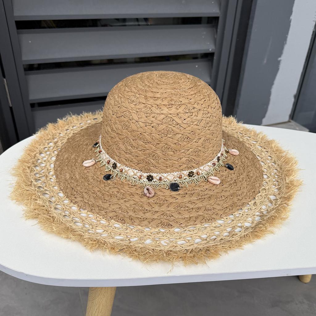 ins shell strap burr big edge straw hat women's UV protection sun hat summer breathable beach hat