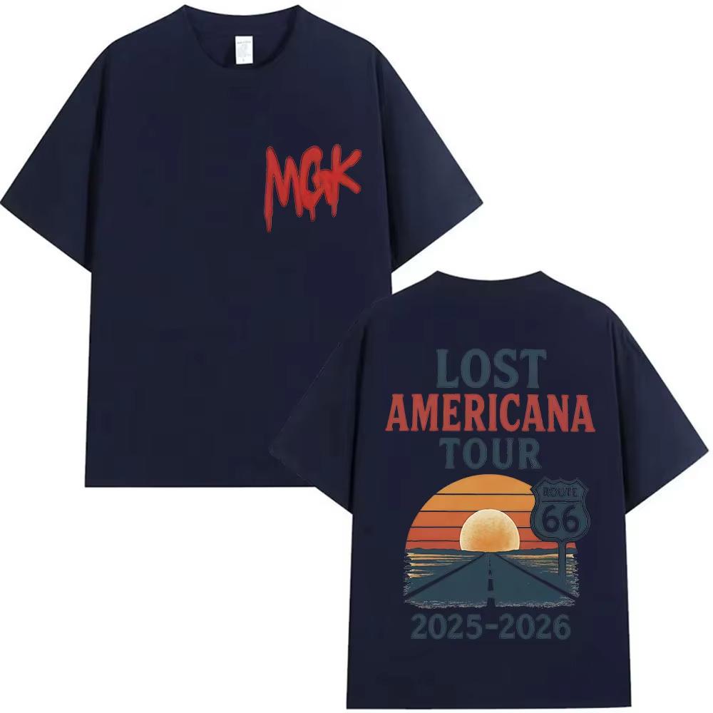 MGK Lost Americana Tour 20252026 Графические футболки Мужские Женские Харадзюку Винтажные Оверсайз Футболки Летние Мужские Хлопковые Топы Футболка
