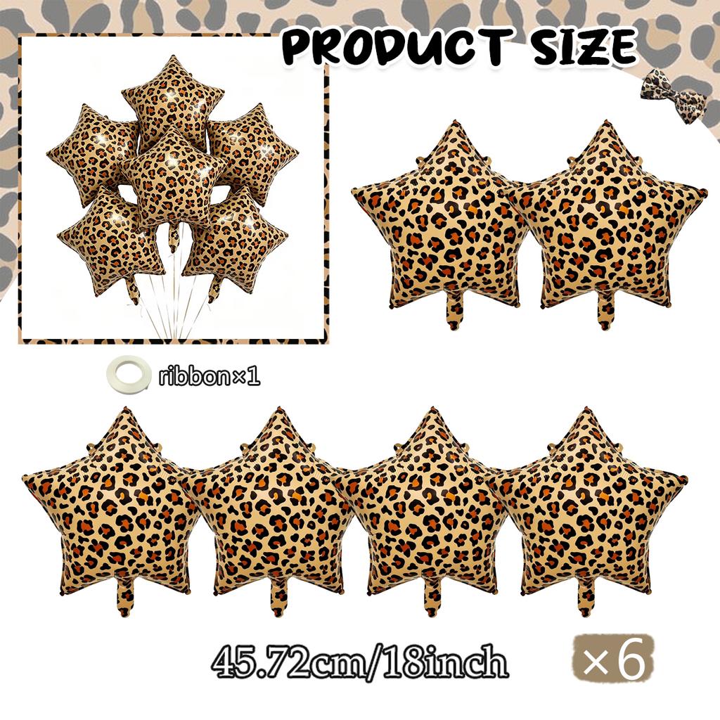Leopard Print Party Bow Foil Balloons Five Pointed Star Heart Balloons Leopard Print Theme Girls Birthday Wedding Party Supplies