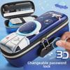 "Multifunctional Cartoon Password Lock Pencil Case for Boys - Large Capacity, 3D Design for Primary Students"