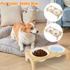 Pet Feeder Double Bowl Ceramic Dog and Cat Bowl with Bamboo Stand Elevated Neck Guard Dog Food and Water Bowl Pet Accessories
