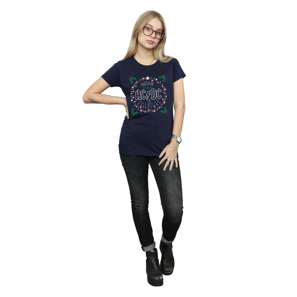 AC/DC Womens/Ladies Christmas Circle Cotton T-Shirt