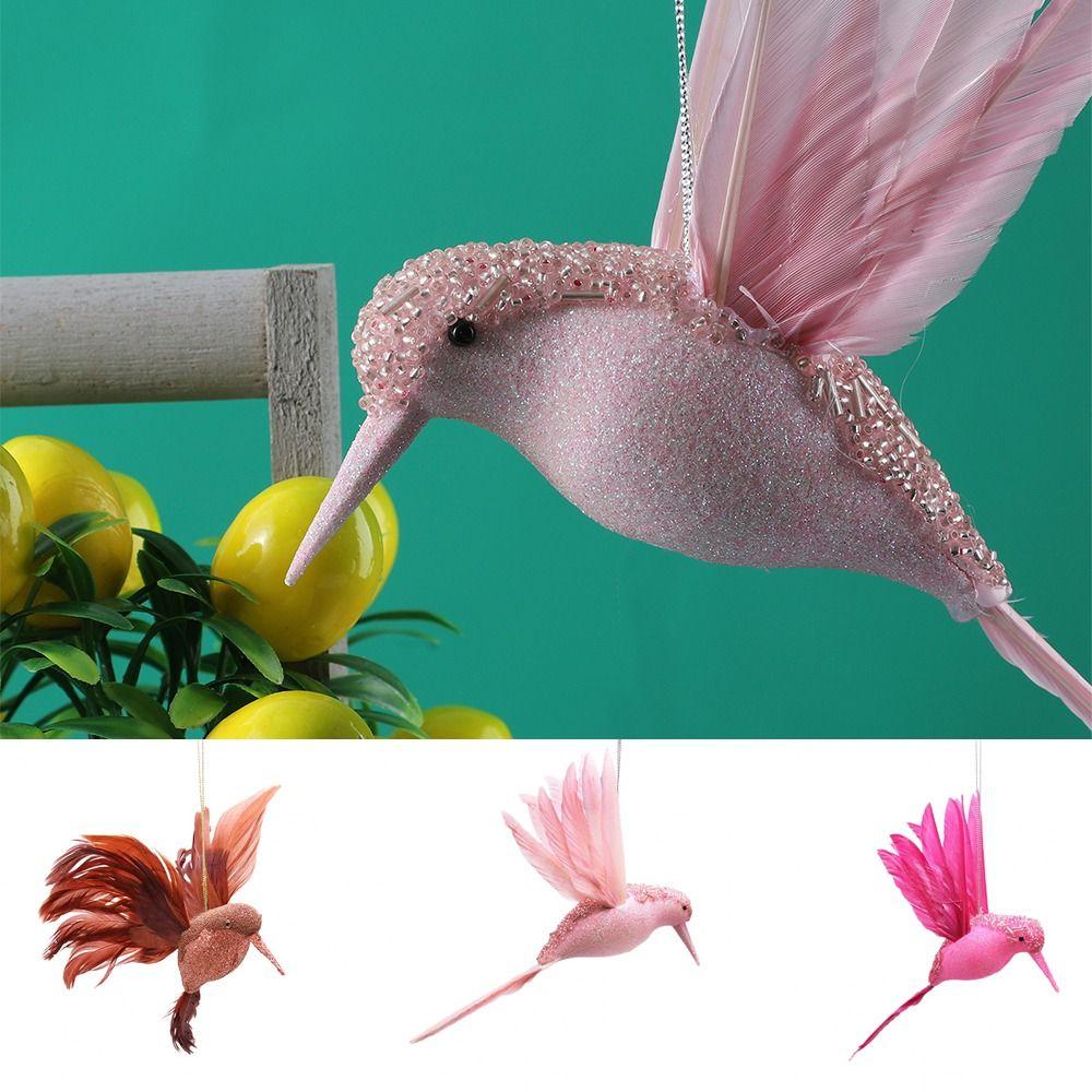 Realistic Simulation Feather Birds Cartoon Christmas Tree Hummingbird Pendant Garden