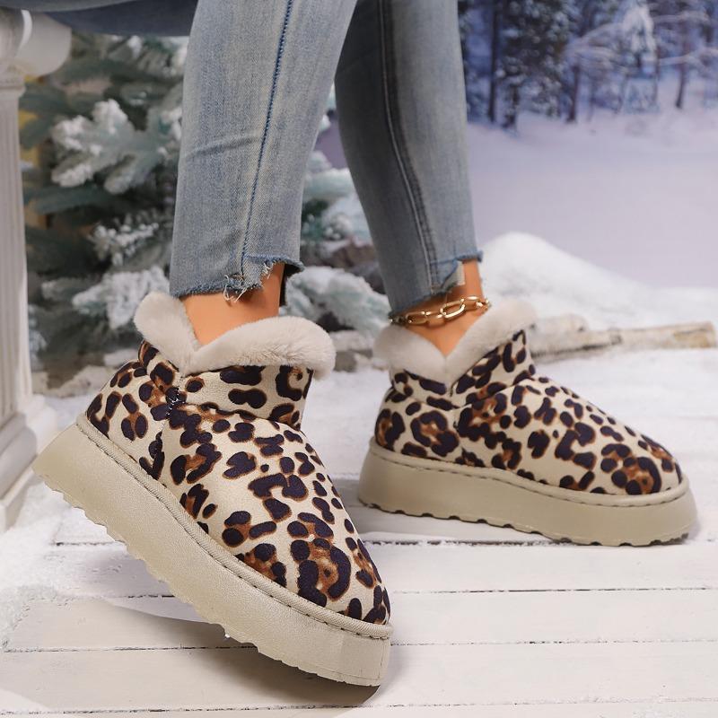 2024 Модные женские зимние ботинки с леопардовым принтом, зимние плюшевые теплые новые модные повседневные замшевые хлопковые ботинки