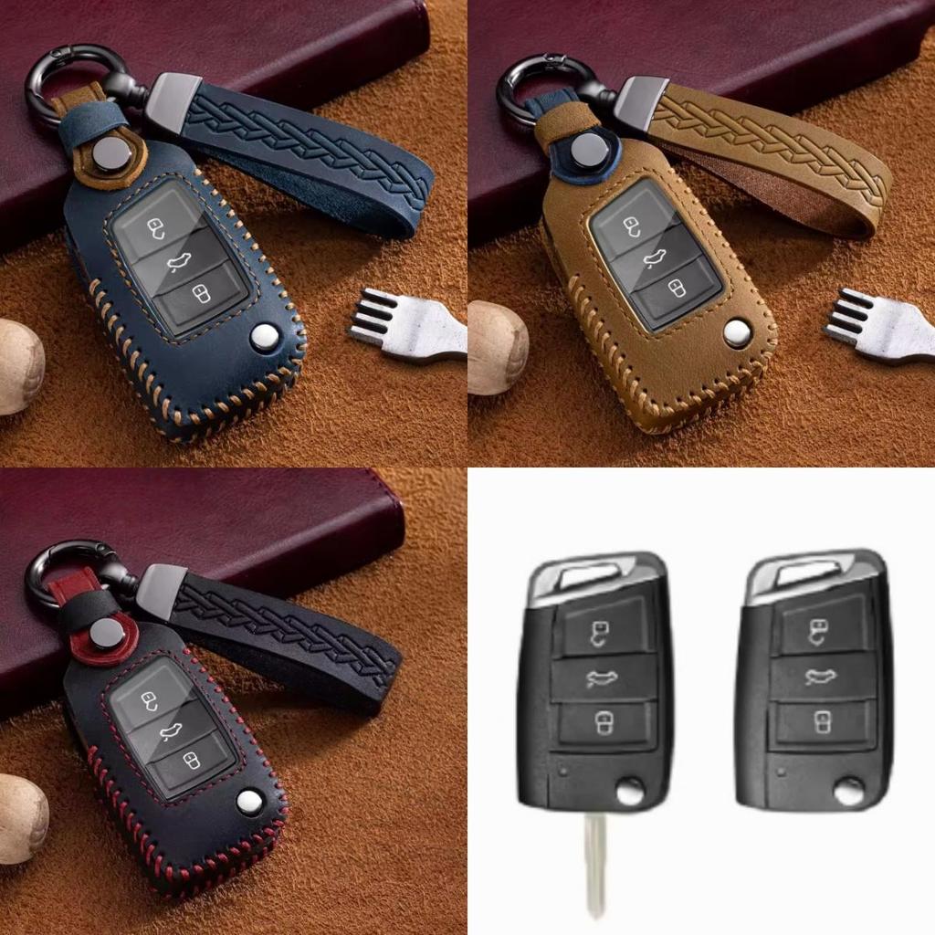 Кожаный чехол-книжка для складного ключа автомобиля для VW Volkswagen Golf 7 MK7 Tiguan MK2 для SEAT Ateca Leon FR 2 Ibiza для Skoda Octavia A7