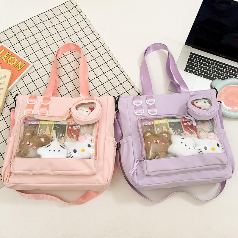 Cute College Student Messenger Bag Female College Style Transparent Solid Color Bar Pain Bag Large Capacity Junior High School Shoulder Bag Tide