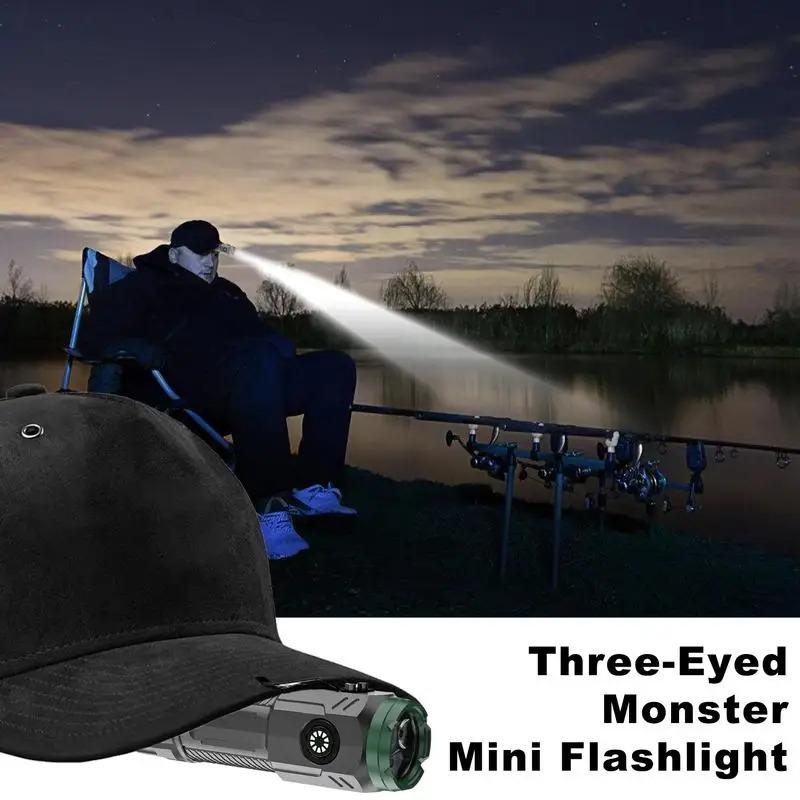 800 мАч Супер Яркий Фонарик Мини Водонепроницаемый Три Глаза Маленький Фонарик USB Прожектор Клипса на Кепку Свет Рыбалка Открытый Воздух Сильный Свет Портативный