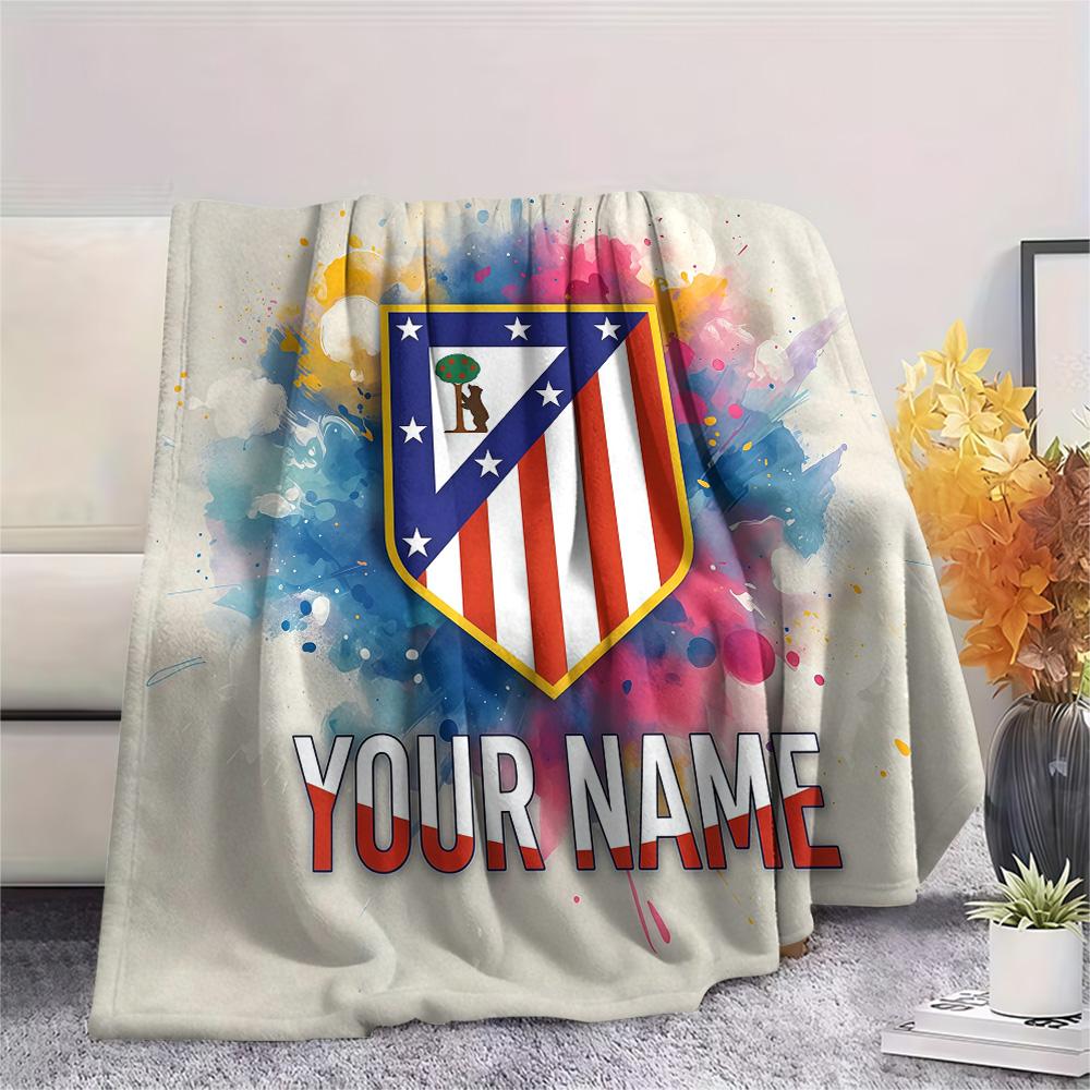 Custom Name Atletico de Madrid Flannel Blanket, High quality Comfortable for All Seasons, Home Decor, Warmth and Comfort