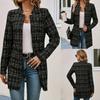 Plaid Pattern Open Front Jacket, Versatile Long Sleeve Outwear for Fall & Winter, Women's Clothing