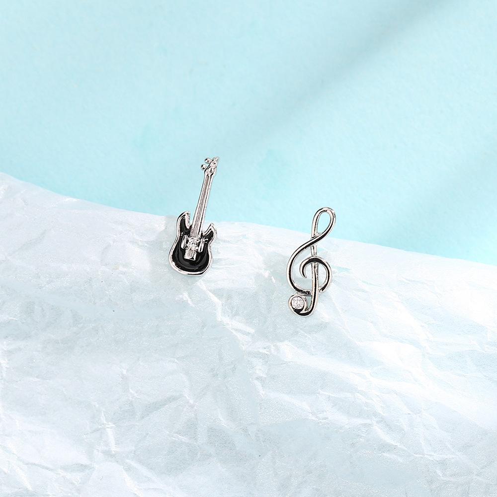 Посеребренные серьги S925, серьги в форме гитары в стиле рок-группы, персонализированные черные серьги-скрипки без сна
