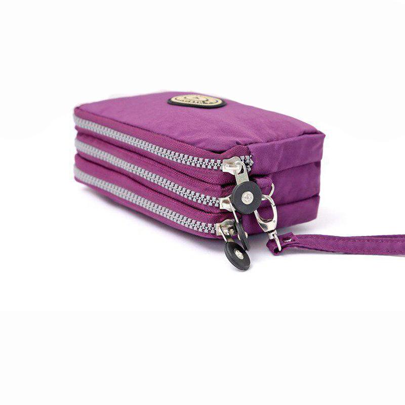 Fashion Portable Women Makeup Bag Coin Purse Three Zipped  Wallet Big Capacity Phone Pouch