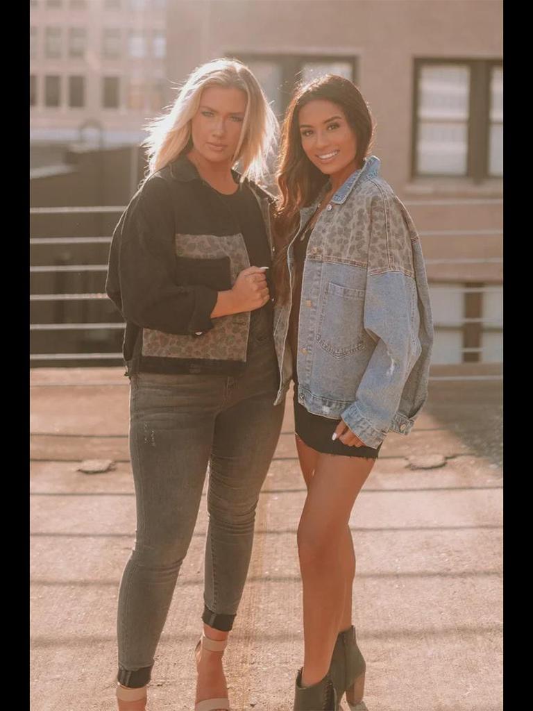 Leopard Print Patchwork Ripped Denim Casual Jacket