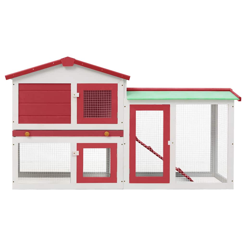 Large Rabbit Hutch Red and White 145 x 45 x 84 cm Wood