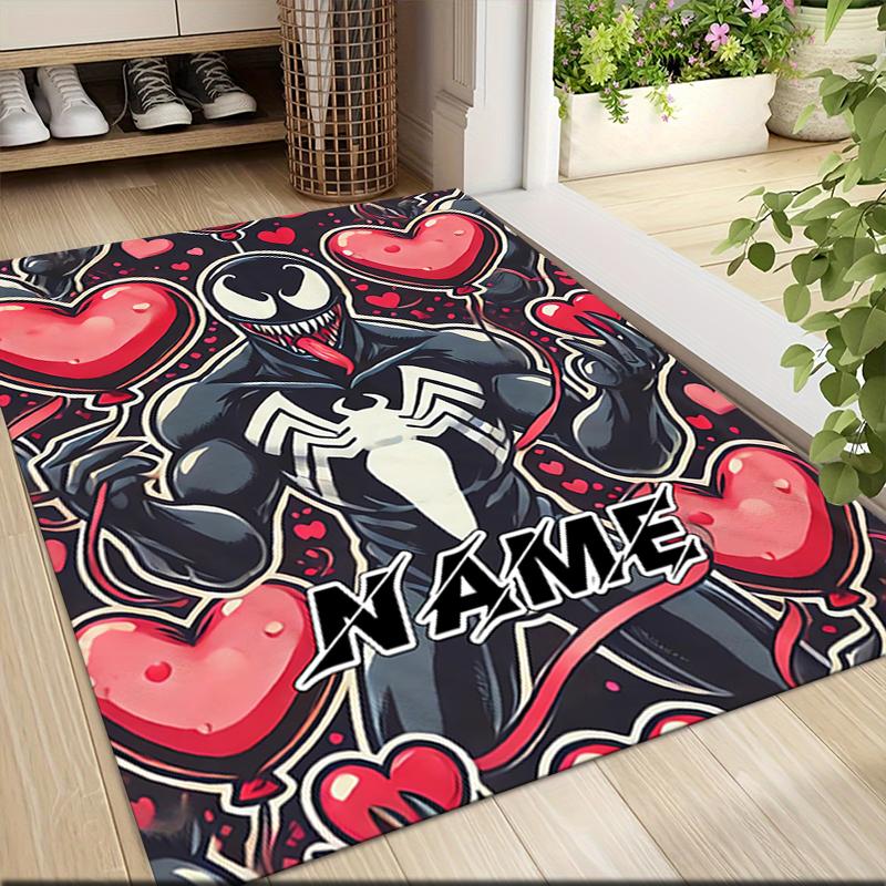 Custom Name "Venom Love Heart Theme" Carpet Rug Customizable Soft Washable Anti-Slip Home Living Room Sofa Mats Personalized Rug. 09094